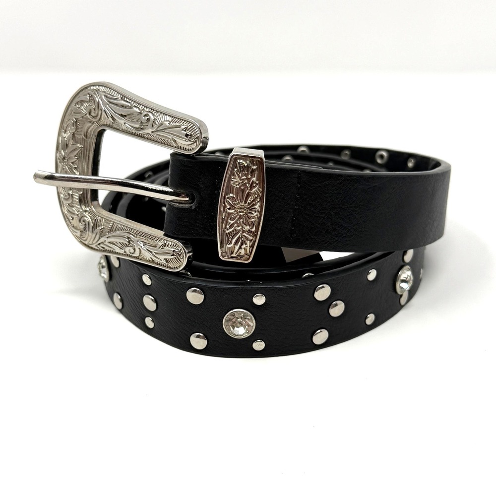 Women's Western Rhinestone Studded‎ Black Belt M/L